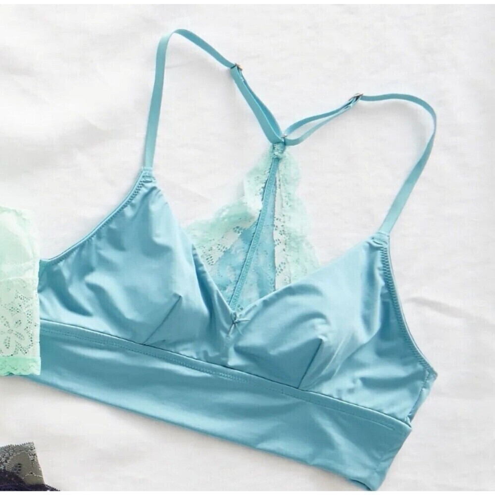 Aerie Silky Lace Bralette Dusty Blue XL